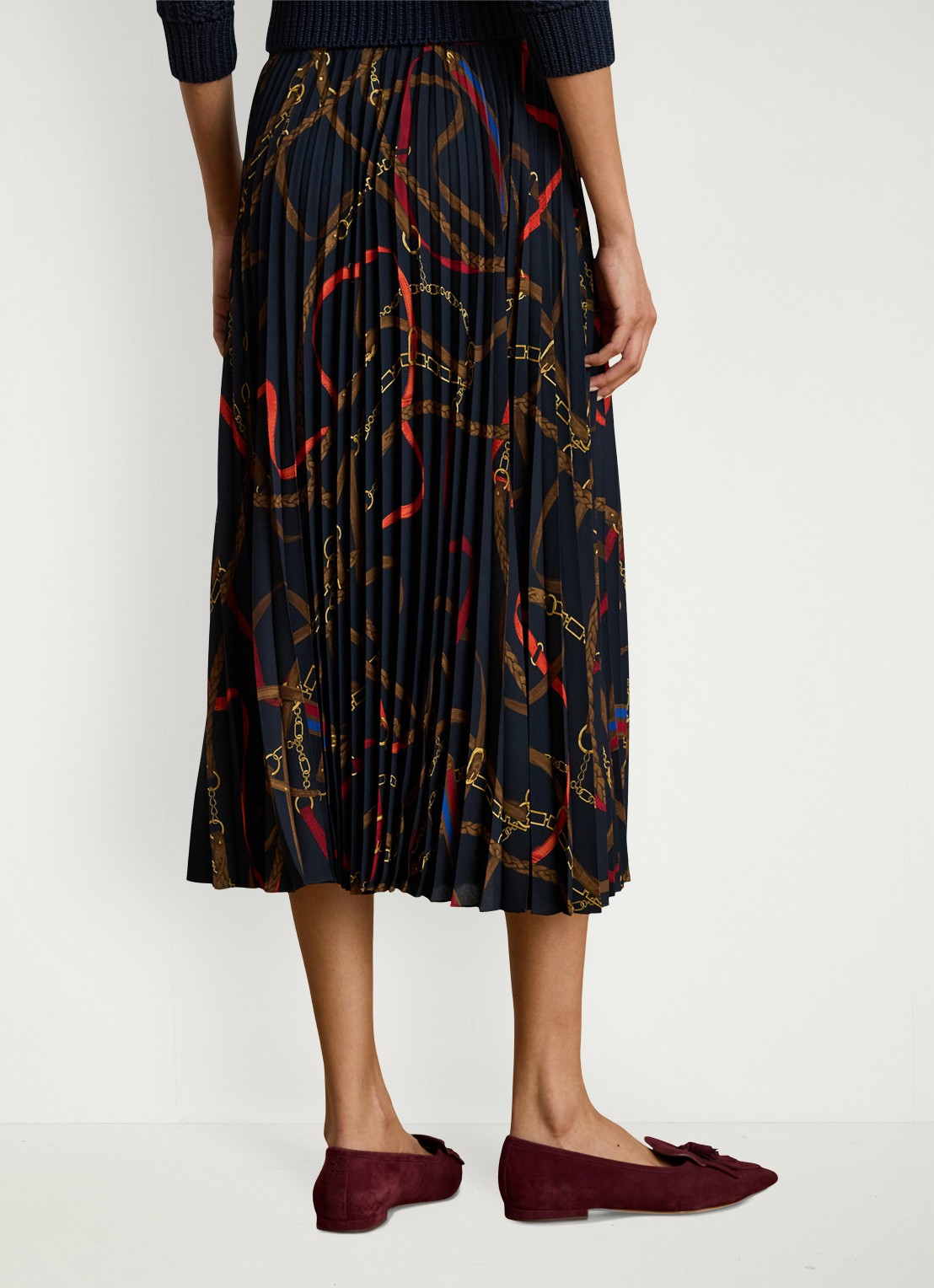Ralph Lauren Georgette midi plooirok met grafische print - achterkant zwart