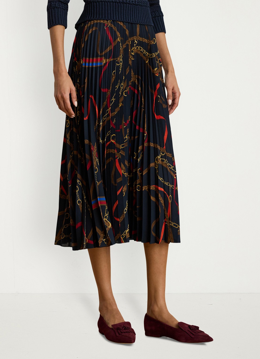 Ralph Lauren Georgette midi plooirok met grafische print - detail 4 zwart