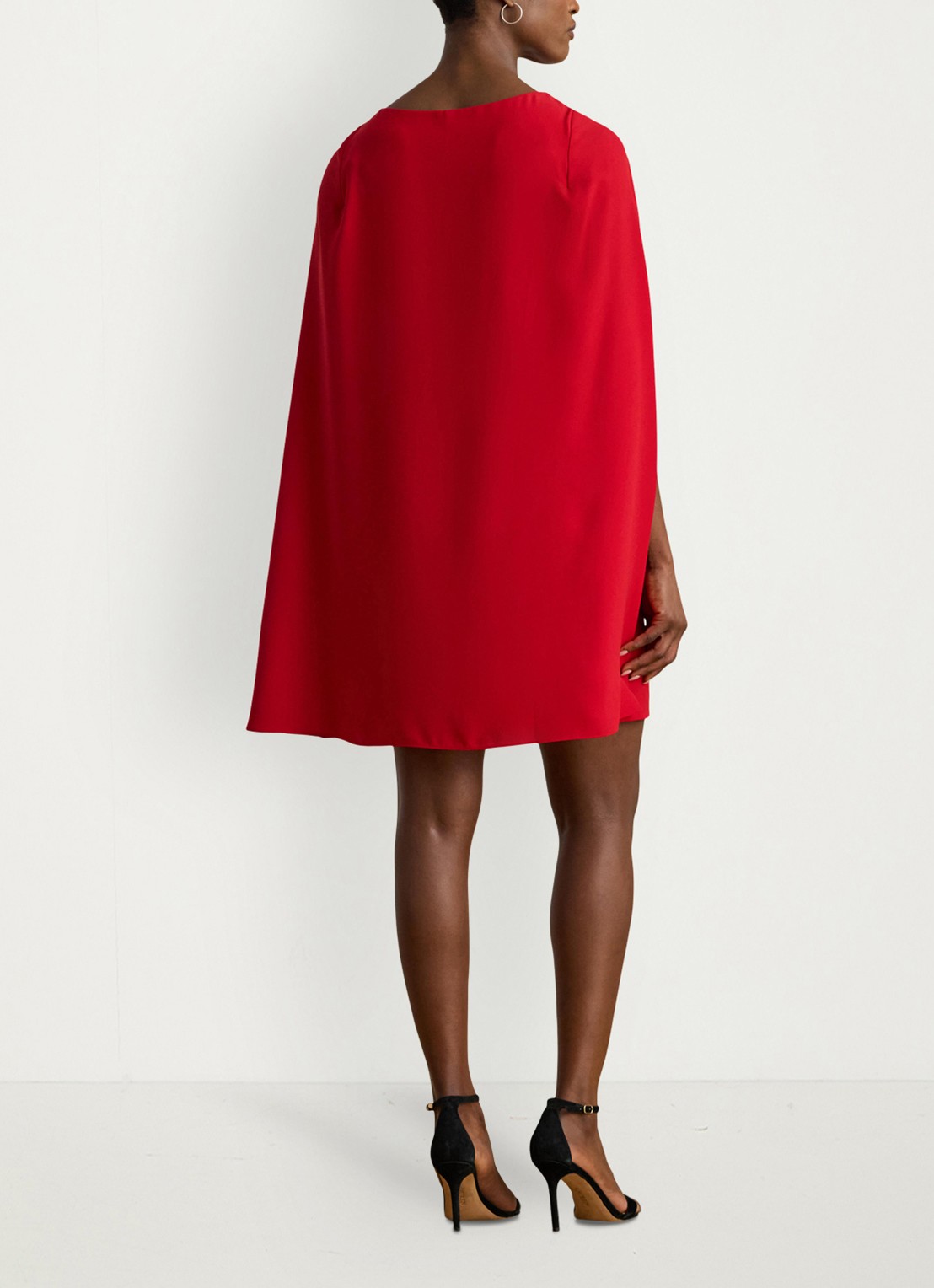 Ralph Lauren Georgette mini jurk met cape - achterkant ralph red / rood