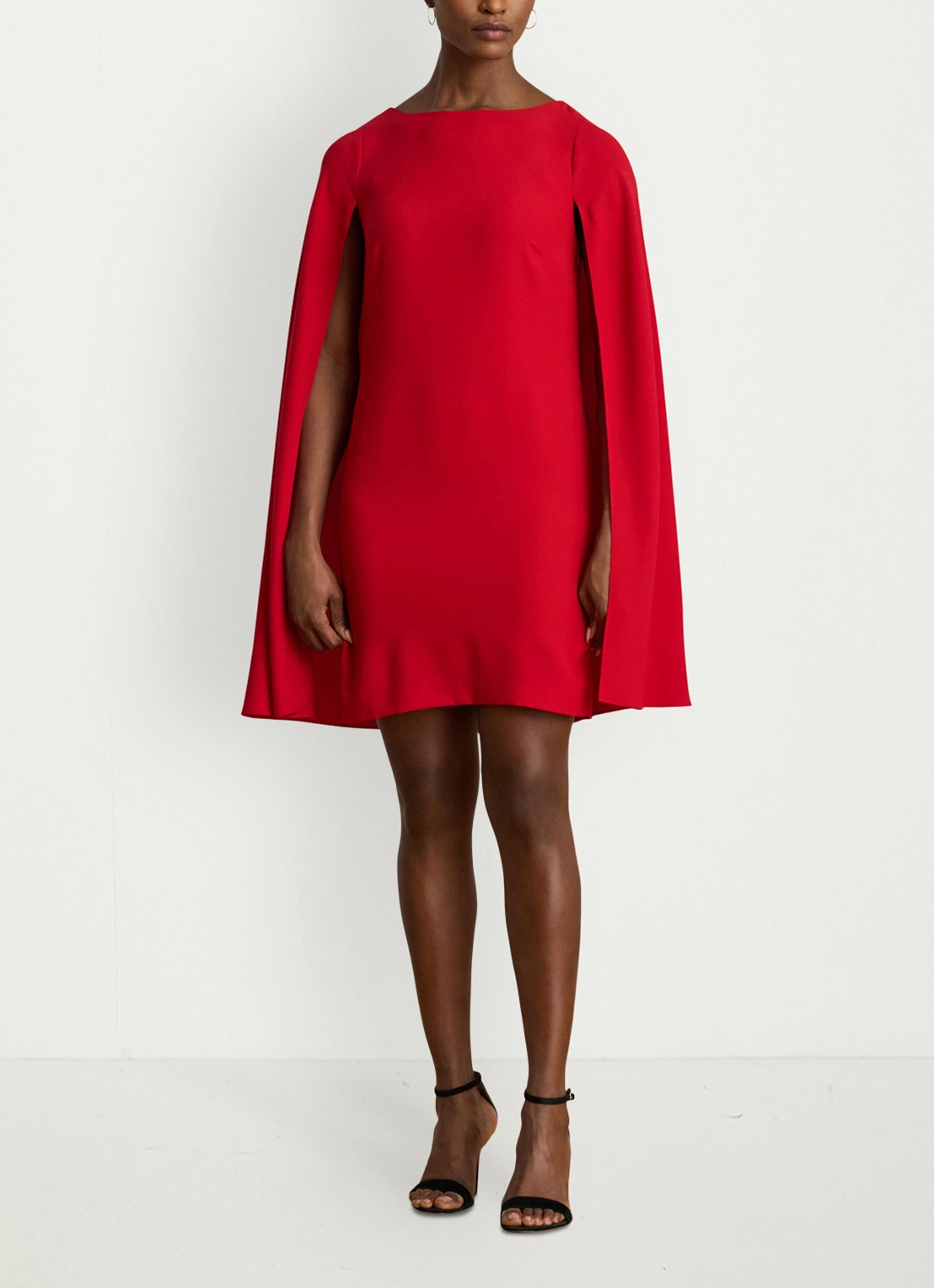 Ralph Lauren Georgette mini jurk met cape - voorkant 5 ralph red / rood