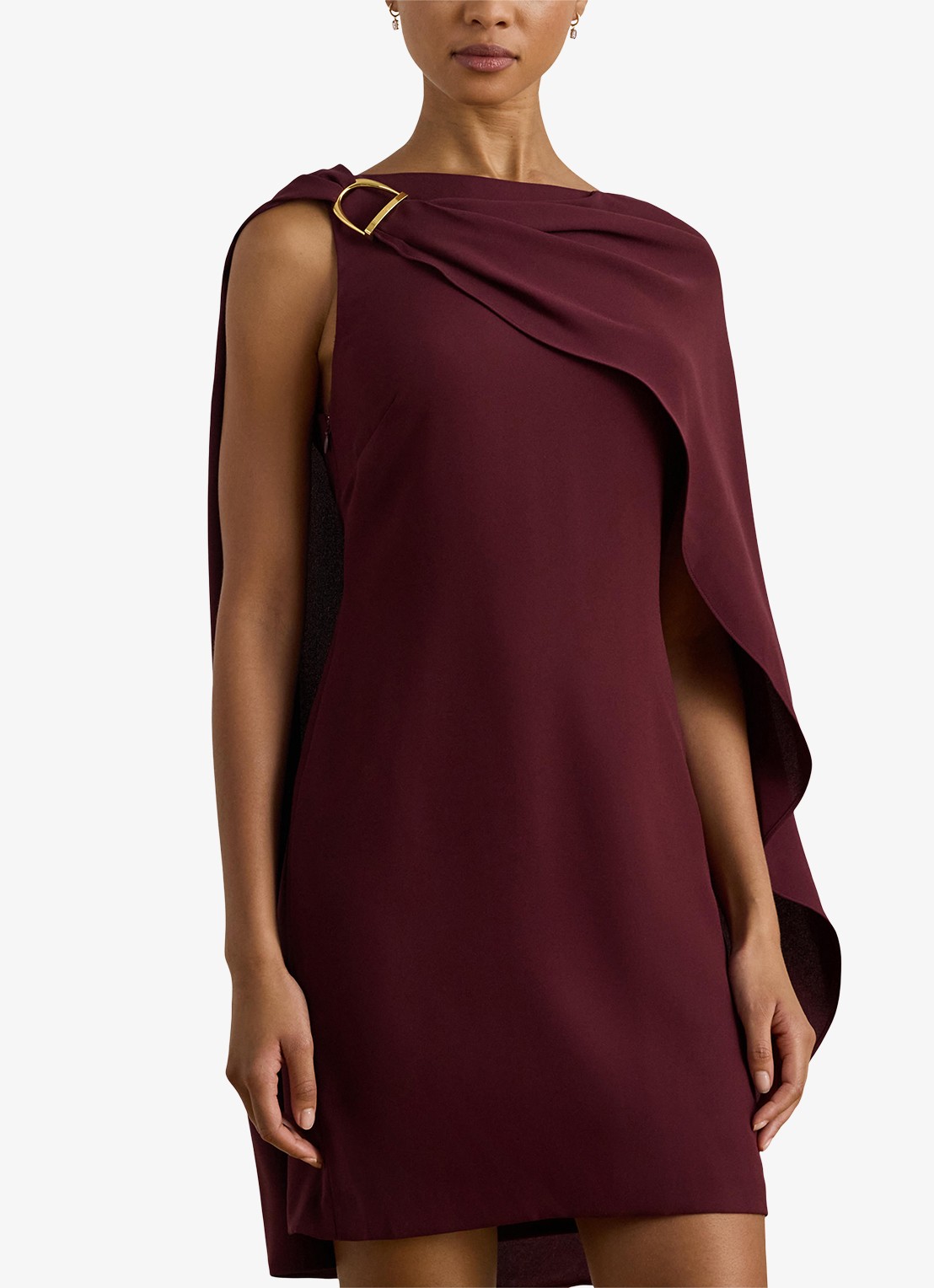 Ralph Lauren Georgette mini jurk met cape - detail dark garnet / bordeauxrood