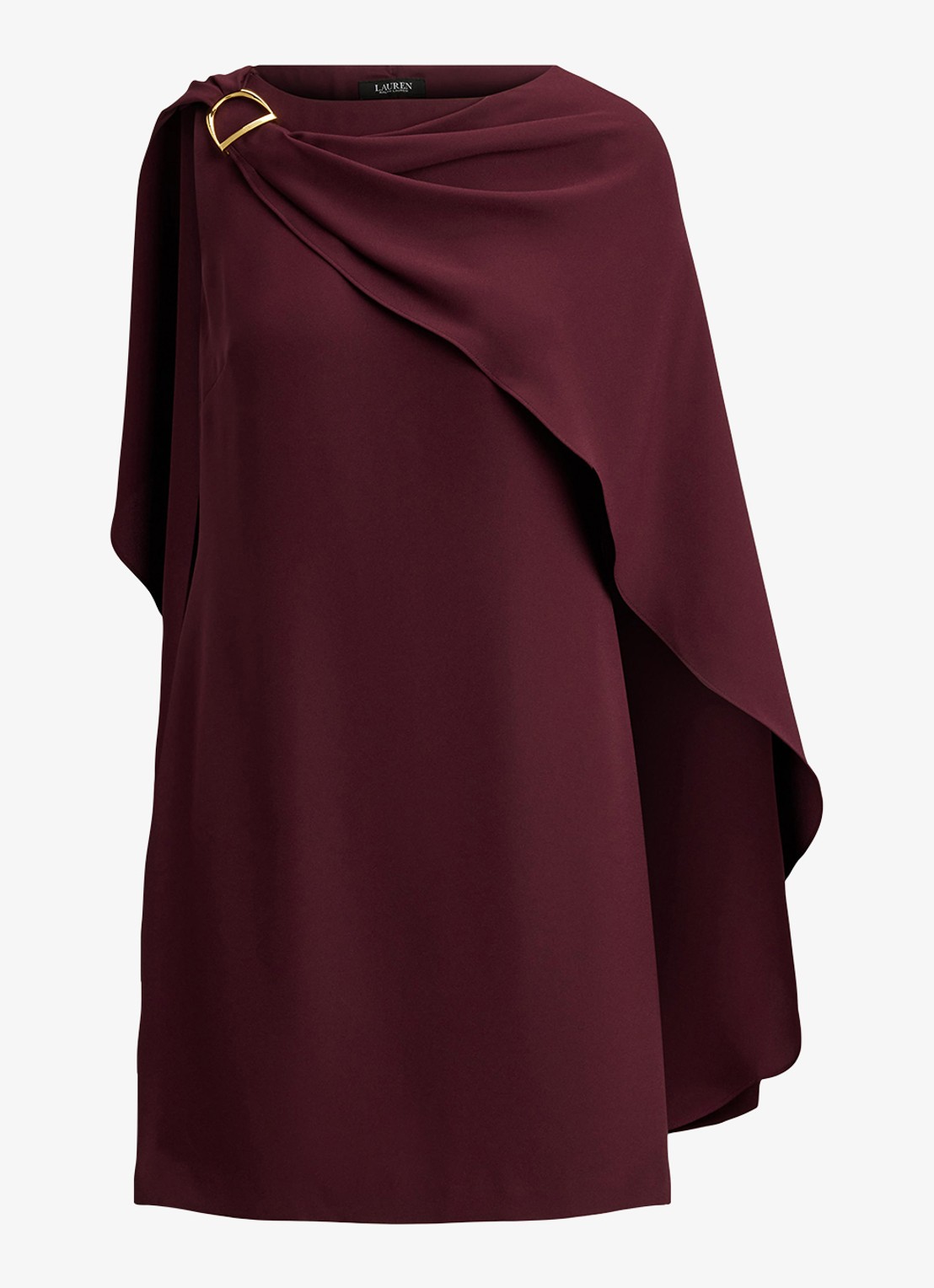 Ralph Lauren Georgette mini jurk met cape - voorkant 2 dark garnet / bordeauxrood