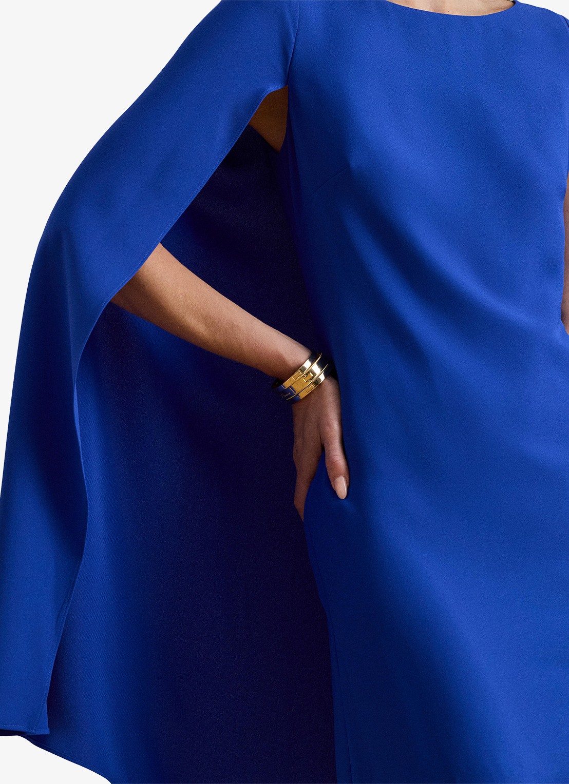 Ralph Lauren Georgette mini jurk met cape - detail 4 cruise royal / blauw