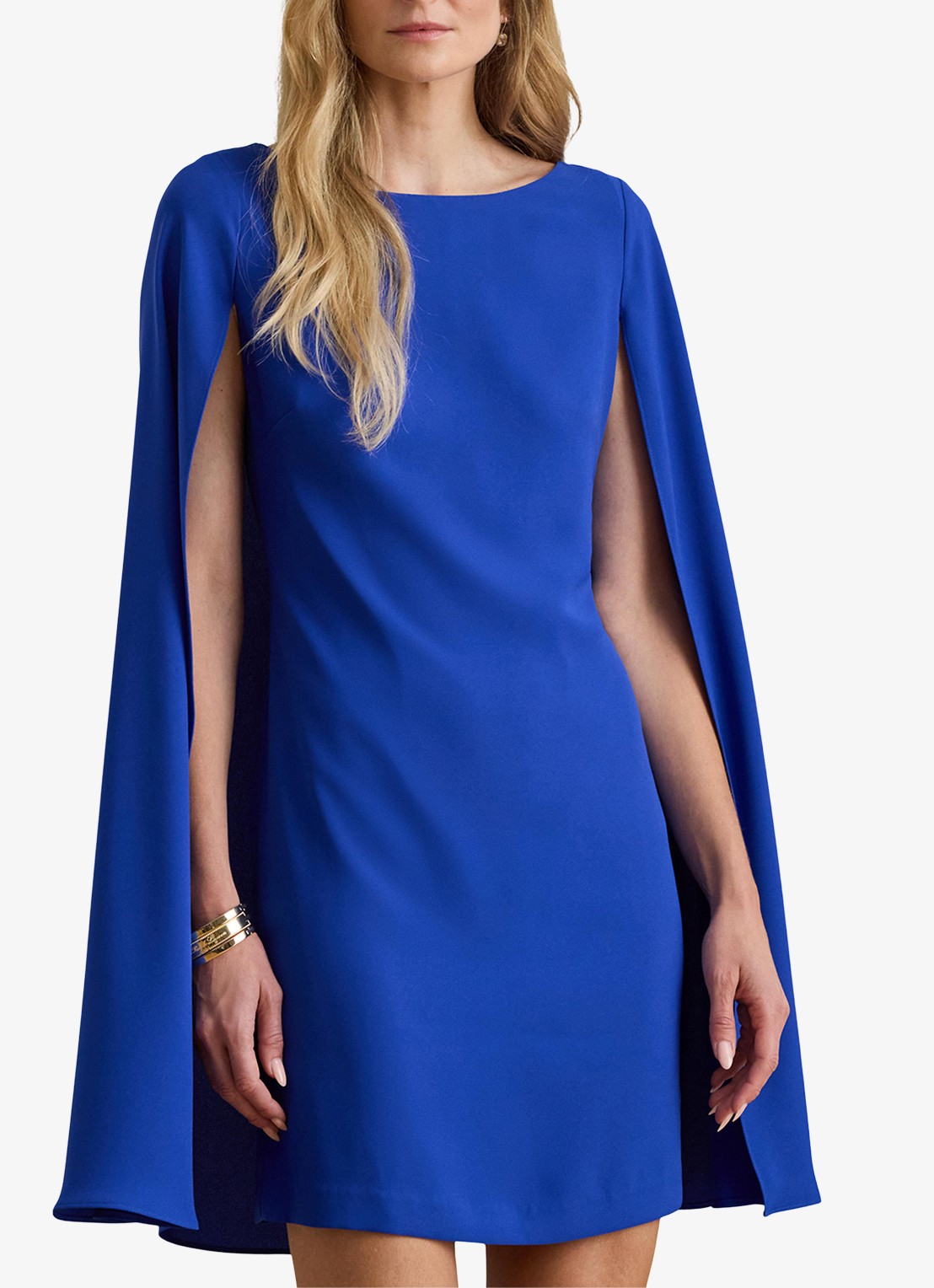 Ralph Lauren Georgette mini jurk met cape - detail 5 cruise royal / blauw
