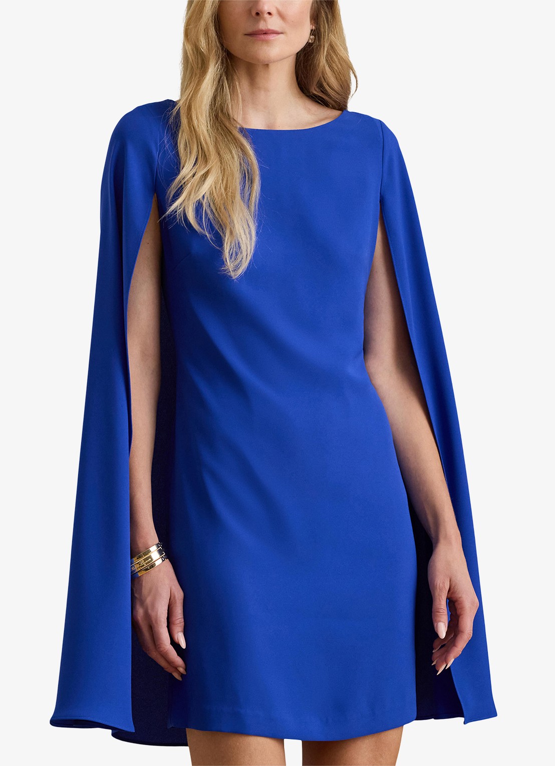 Ralph Lauren Georgette mini jurk met cape - detail 6 cruise royal / blauw