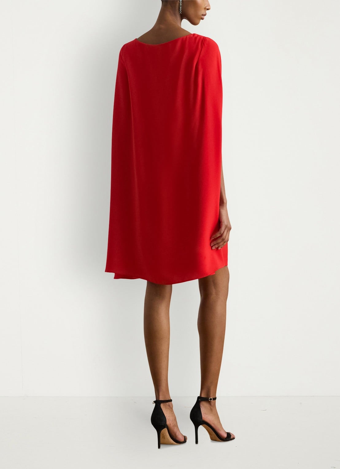 Ralph Lauren Georgette mini jurk met cape - achterkant 5 cruise red / rood