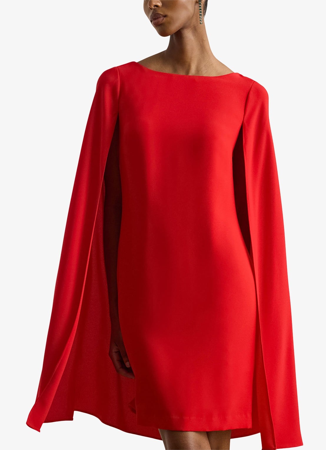 Ralph Lauren Georgette mini jurk met cape - detail 3 cruise red / rood
