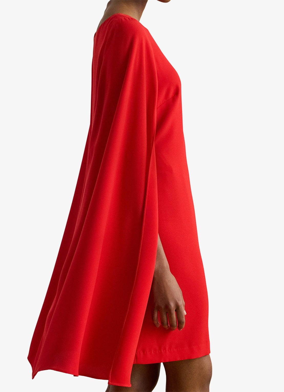 Ralph Lauren Georgette mini jurk met cape - detail 4 cruise red / rood