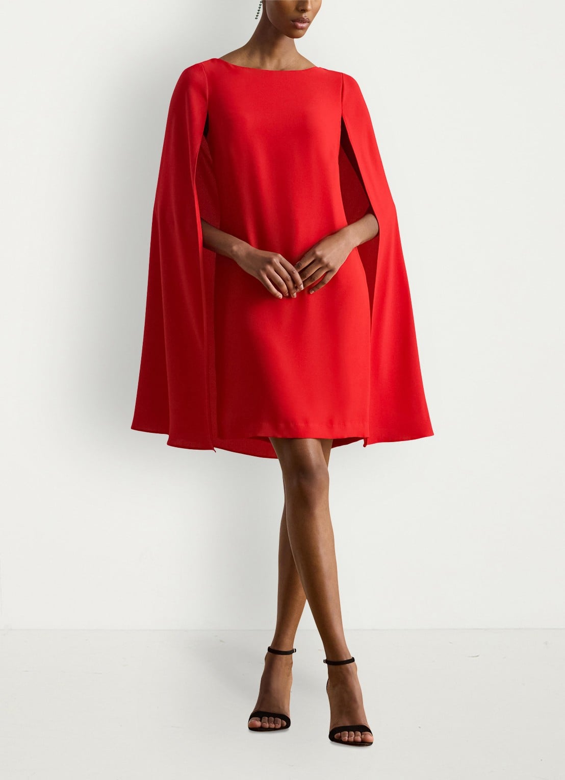 Ralph Lauren Georgette mini jurk met cape - voorkant 2 cruise red / rood