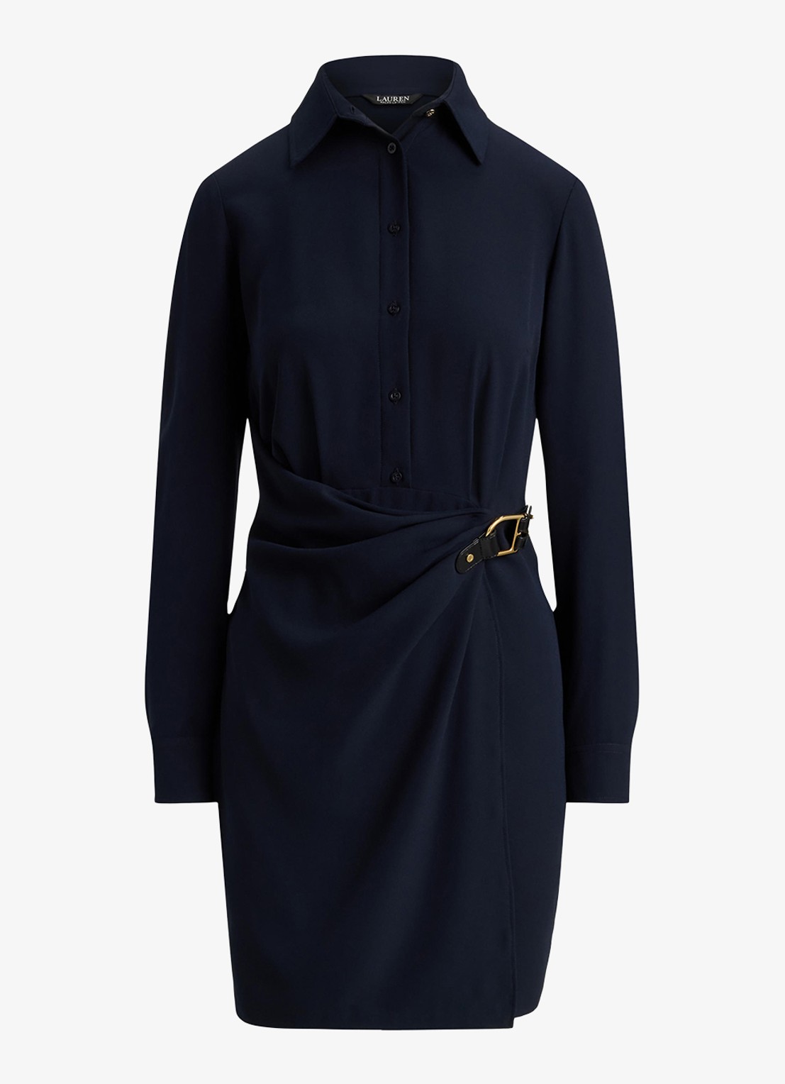 Ralph Lauren Georgette tuniekjurk met gespdetail - voorkant blauw