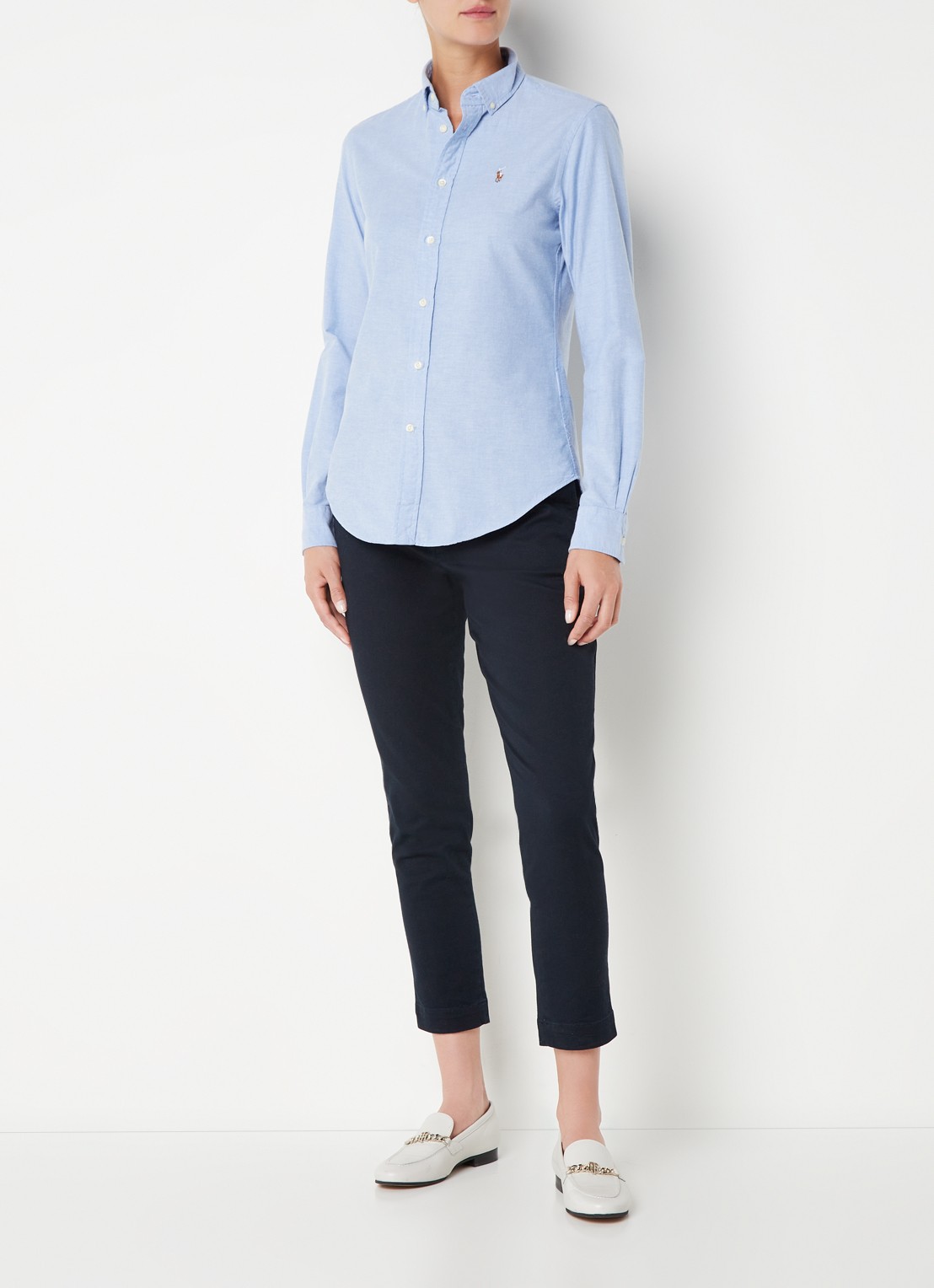 Ralph Lauren Georgia blouse met logoborduring - voorkant 4 lichtblauw
