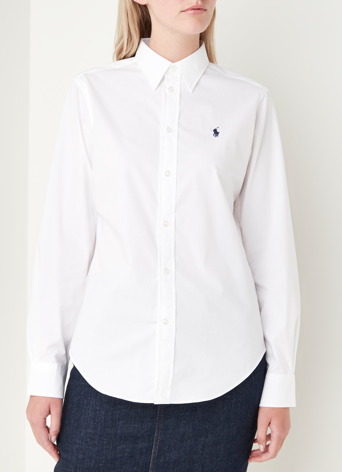 Ralph Lauren Georgia blouse van stretch katoen - detail 4 wit