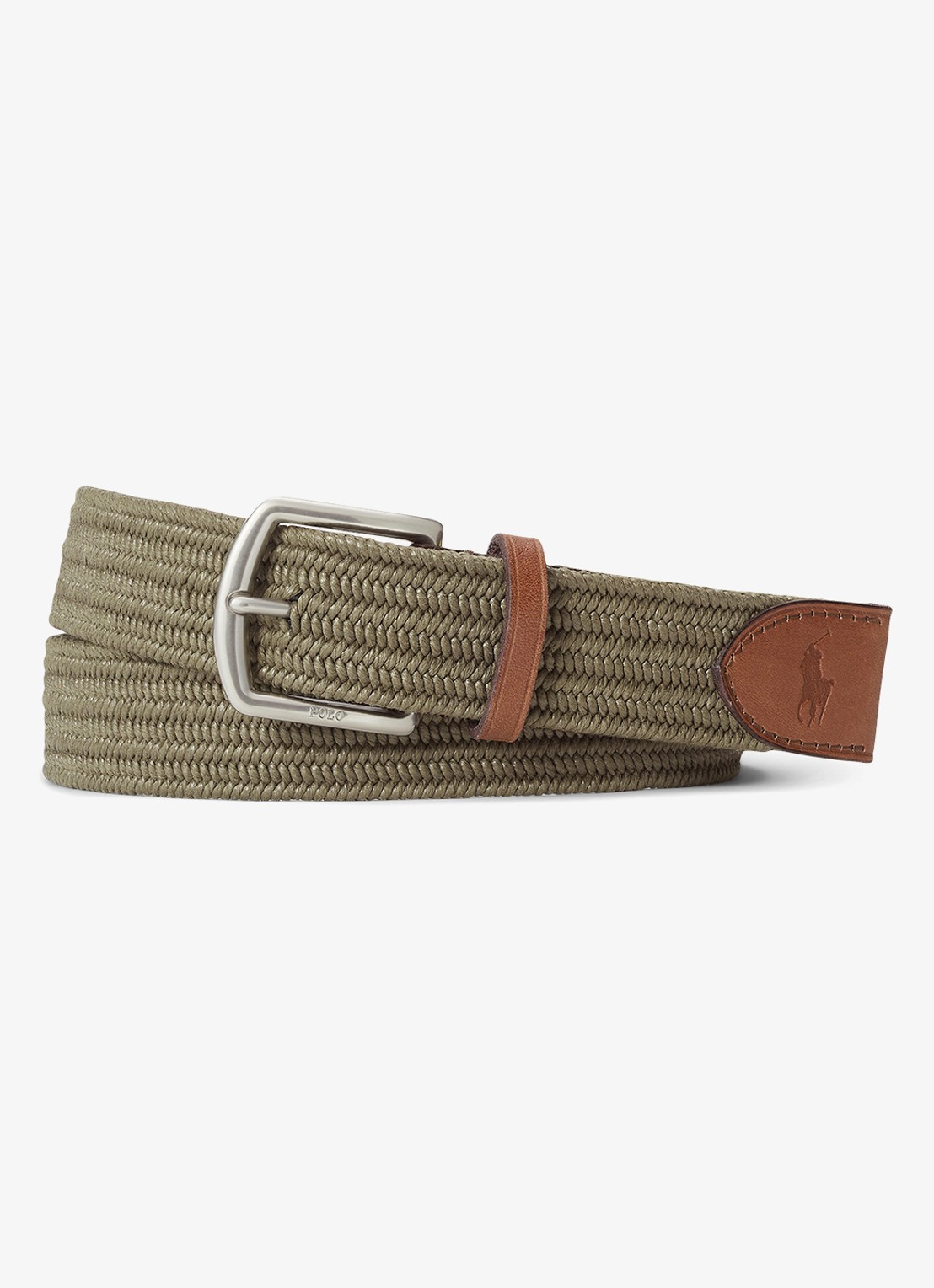 Ralph Lauren Gevlochten riem met details van leer - voorkant 2 olijfgroen