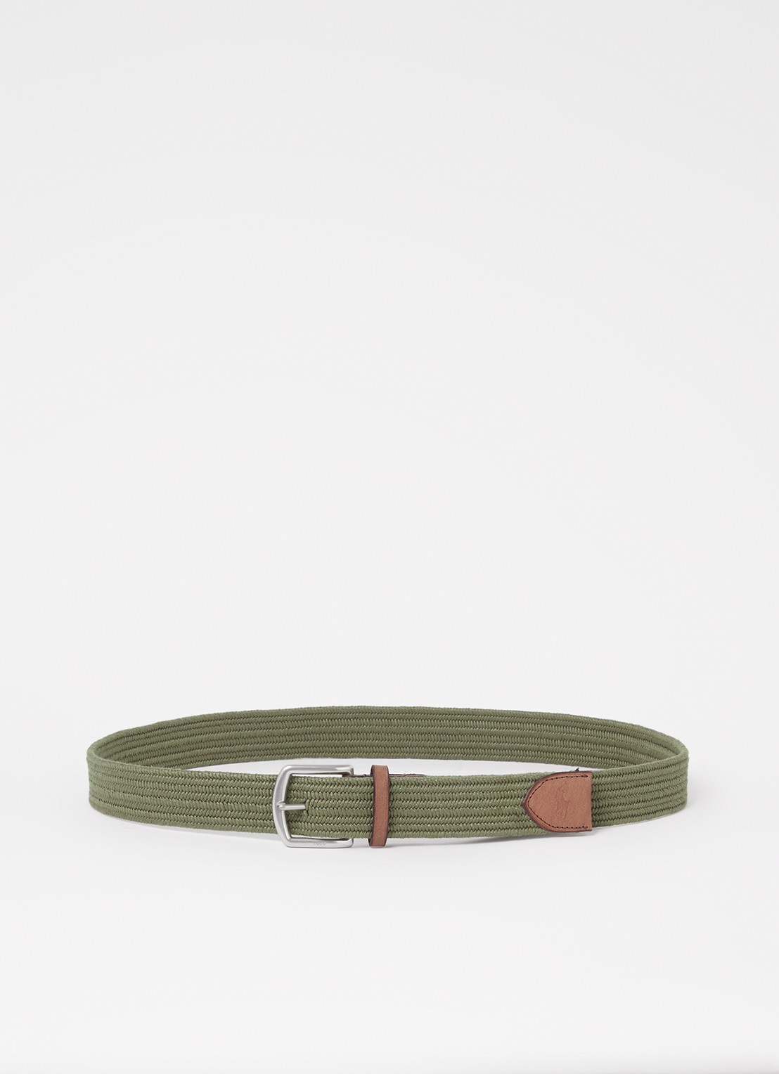 Ralph Lauren Gevlochten riem met details van leer - voorkant 3 olijfgroen