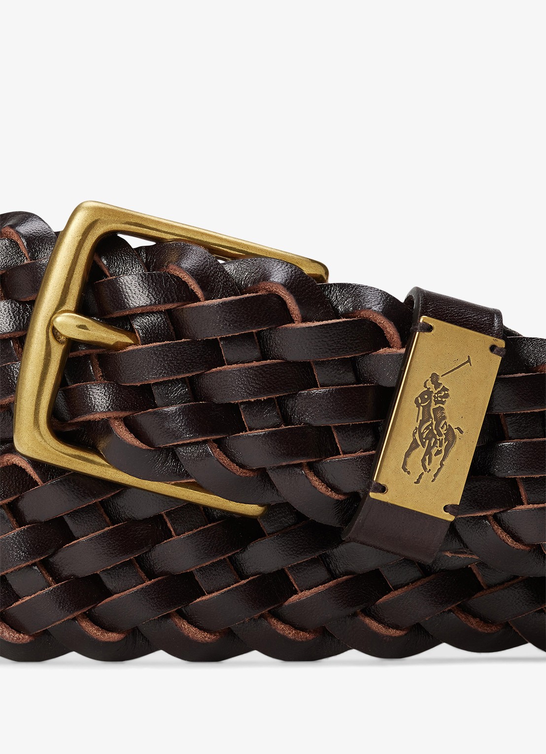 Ralph Lauren Gevlochten riem van leer - detail donkerbruin