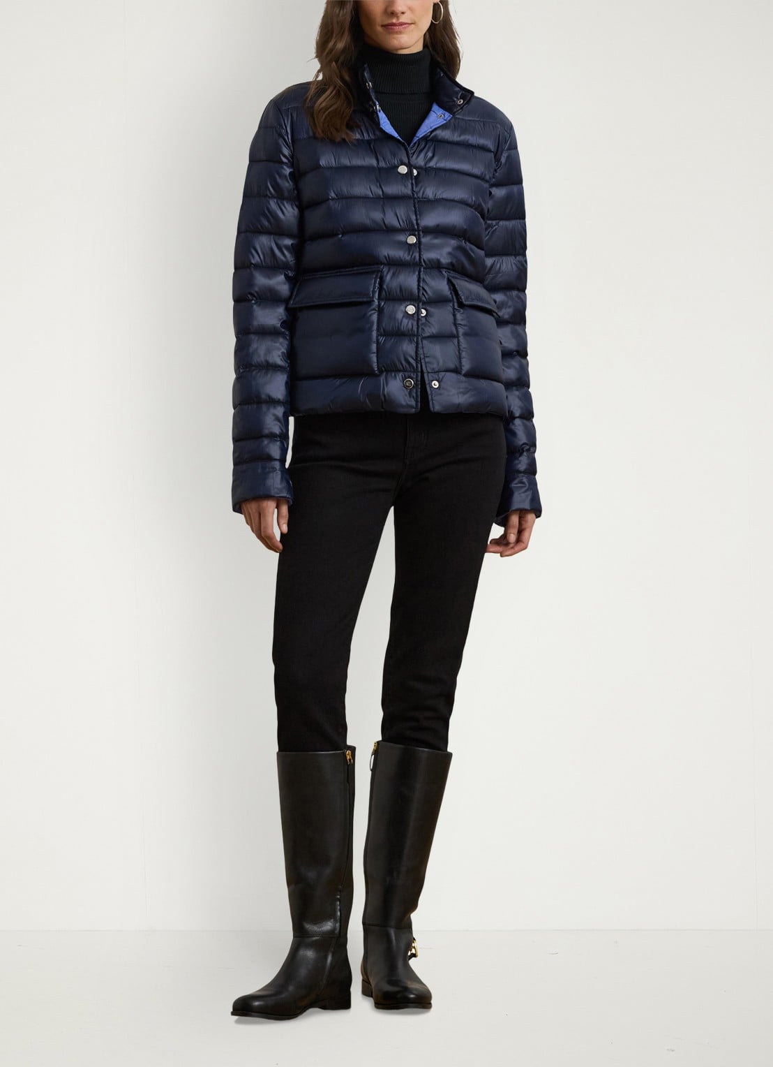 Ralph Lauren Gewatteerd jack met donsvulling en klepzakken - voorkant 4 donkerblauw