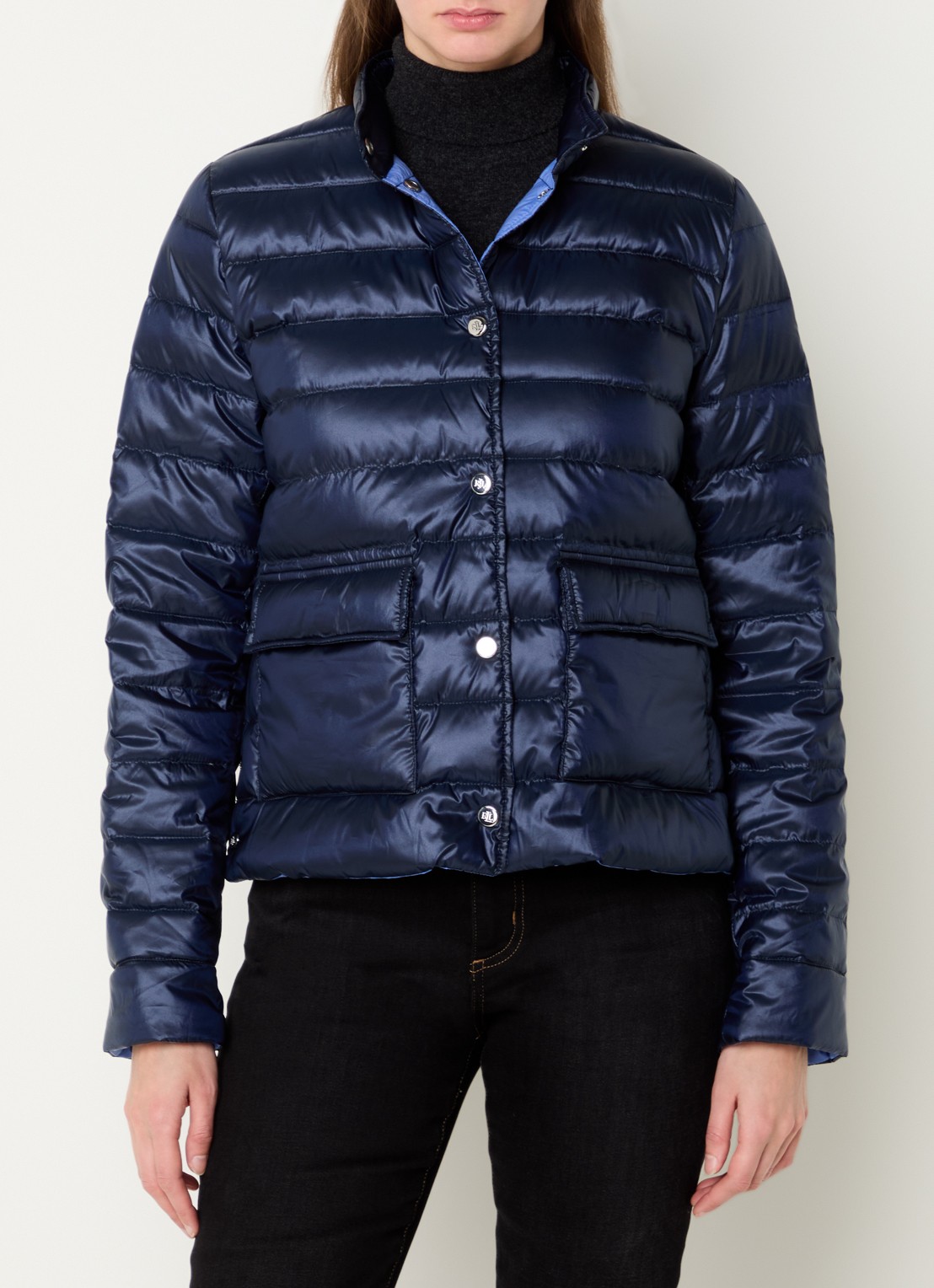Ralph Lauren Gewatteerd jack met donsvulling en klepzakken - detail 7 donkerblauw