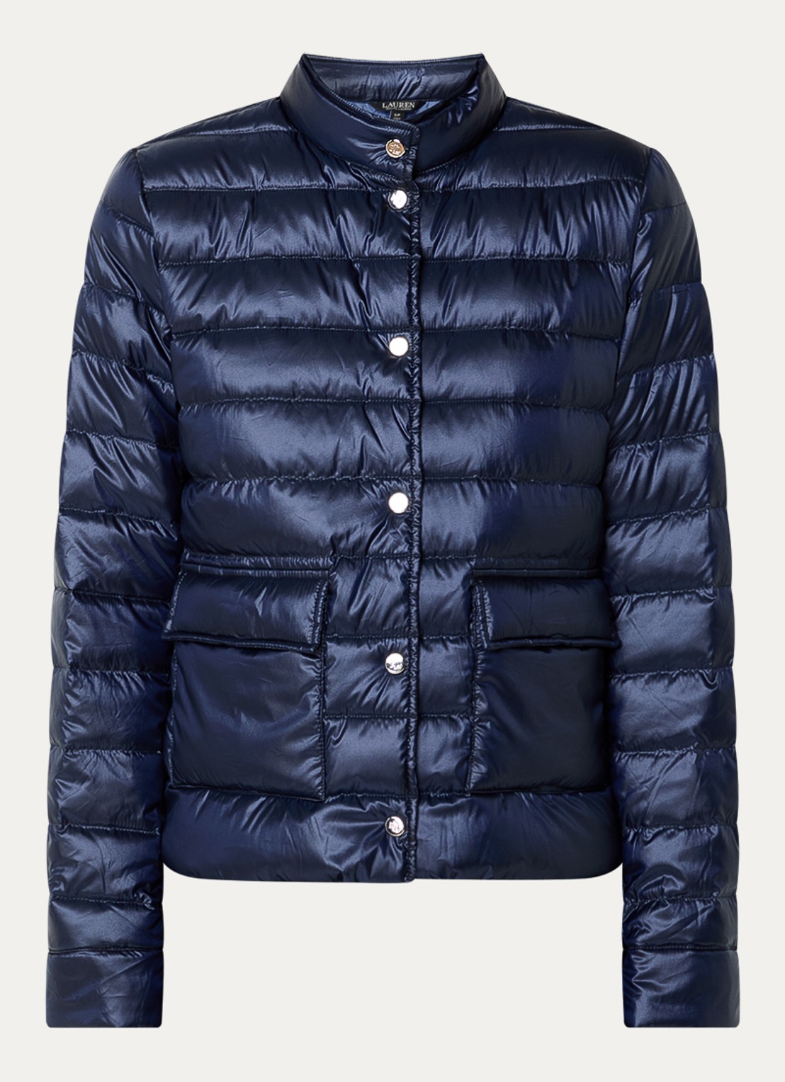 Ralph Lauren Gewatteerd jack met donsvulling en klepzakken - voorkant 5 donkerblauw