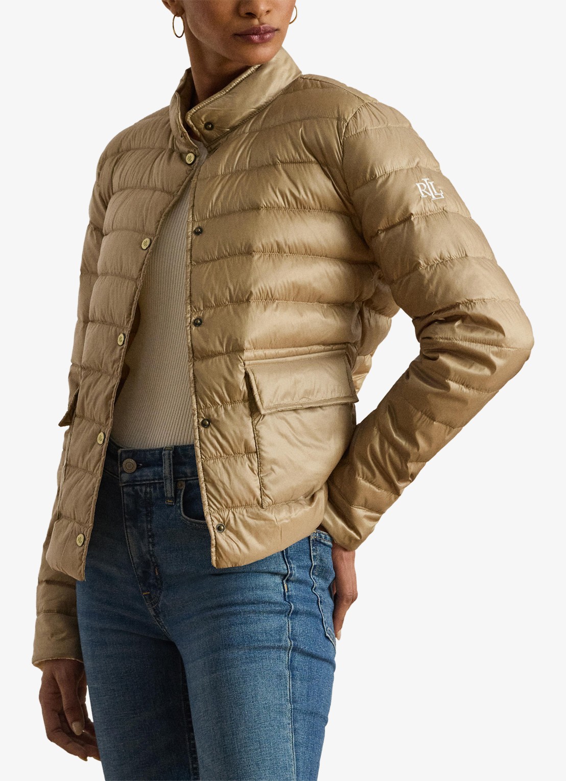 Ralph Lauren Gewatteerd jack met donsvulling en klepzakken - detail birch tan-30ph / beige
