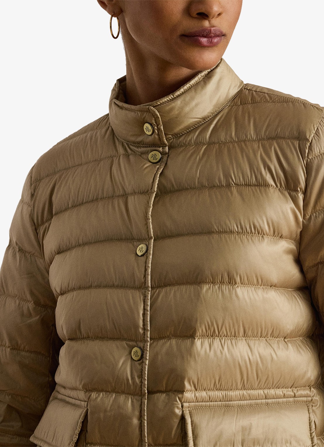 Ralph Lauren Gewatteerd jack met donsvulling en klepzakken - detail 2 birch tan-30ph / beige