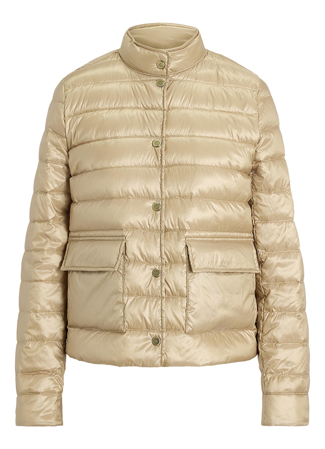 Ralph Lauren Gewatteerd jack met donsvulling en klepzakken - voorkant 3 birch tan-30ph / beige