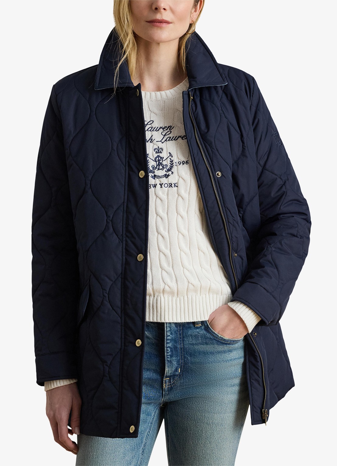 Ralph Lauren Gewatteerd jack met quilt patroon en klepzakken  - detail 4 blauw