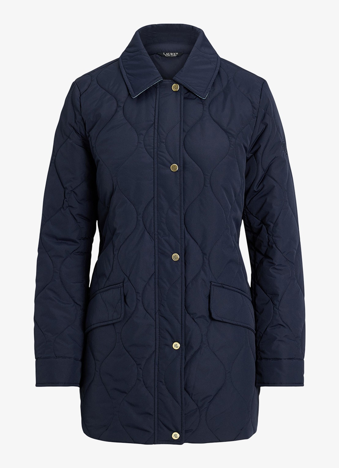 Ralph Lauren Gewatteerd jack met quilt patroon en klepzakken  - voorkant 2 blauw