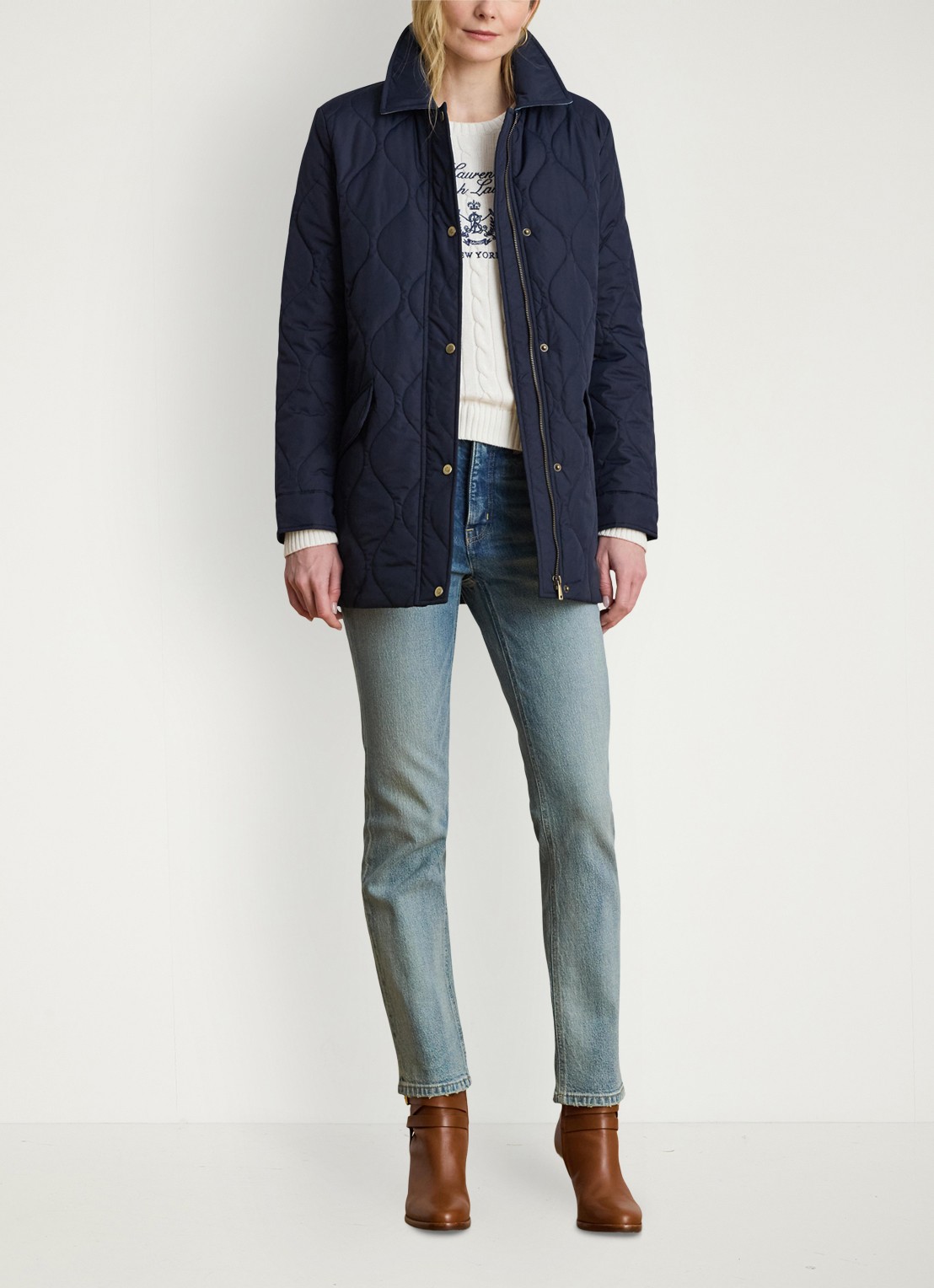 Ralph Lauren Gewatteerd jack met quilt patroon en klepzakken  - voorkant 3 blauw