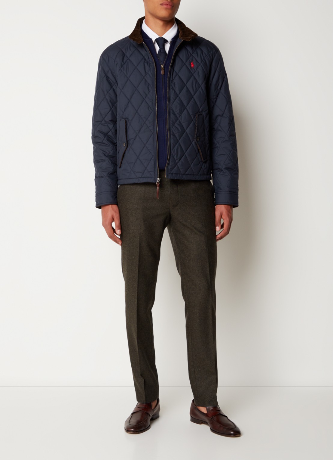 Ralph Lauren Gewatteerd jack met quilt patroon - voorkant 2 college navy