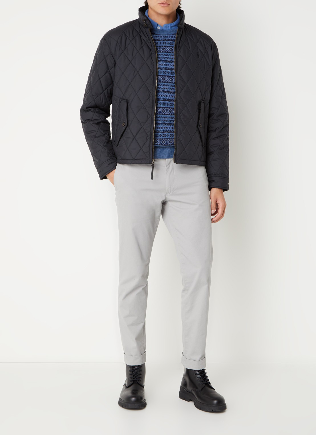 Ralph Lauren Gewatteerd jack met quilt patroon - voorkant 4 polo black