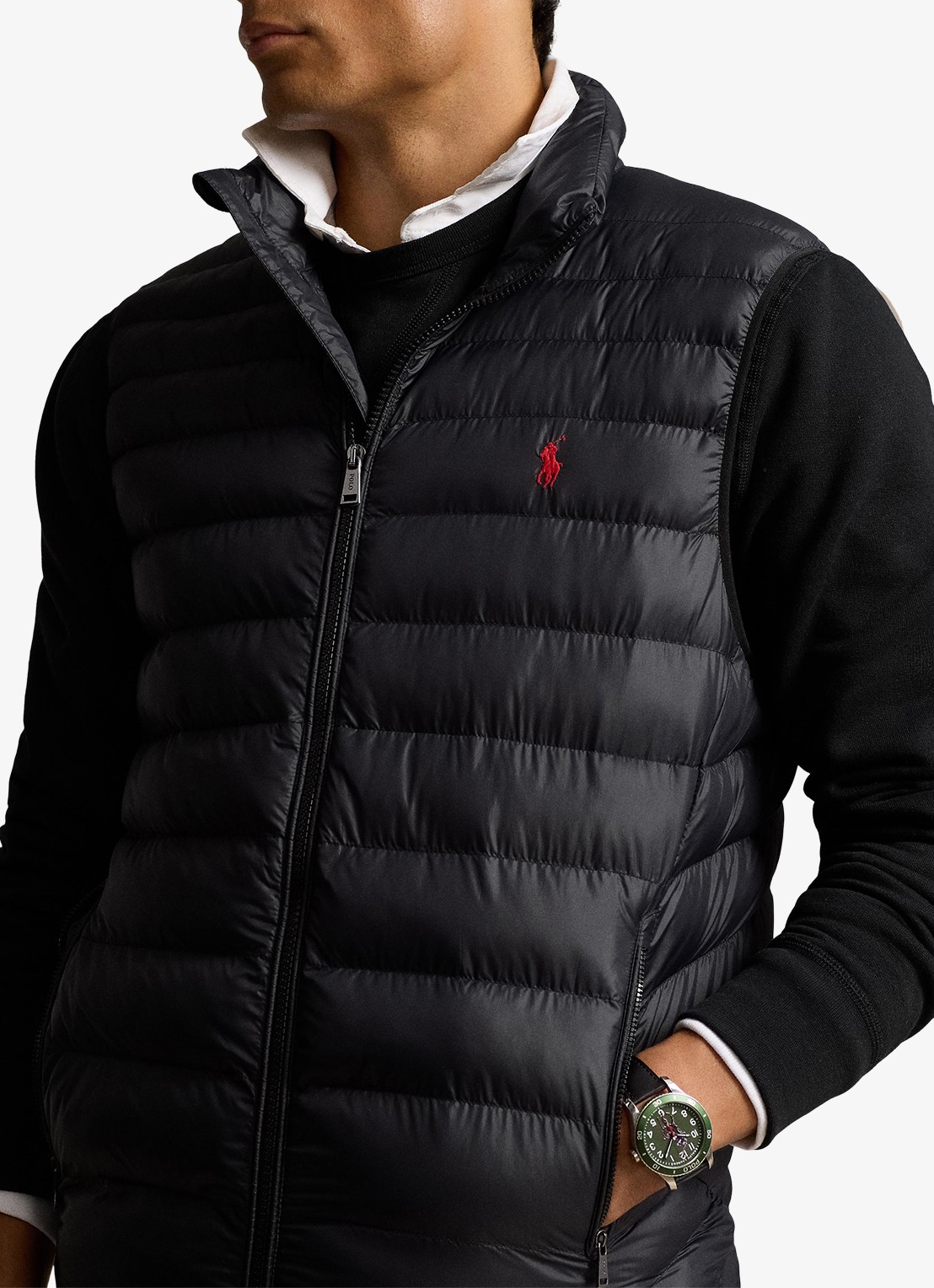 Ralph Lauren Gewatteerde bodywarmer met ritszakken  - detail 4 zwart