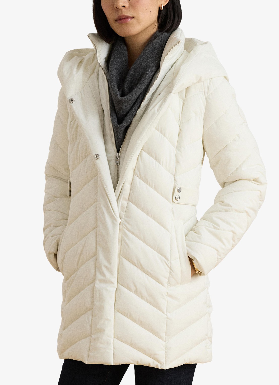 Ralph Lauren Gewatteerde jas met capuchon - detail creme