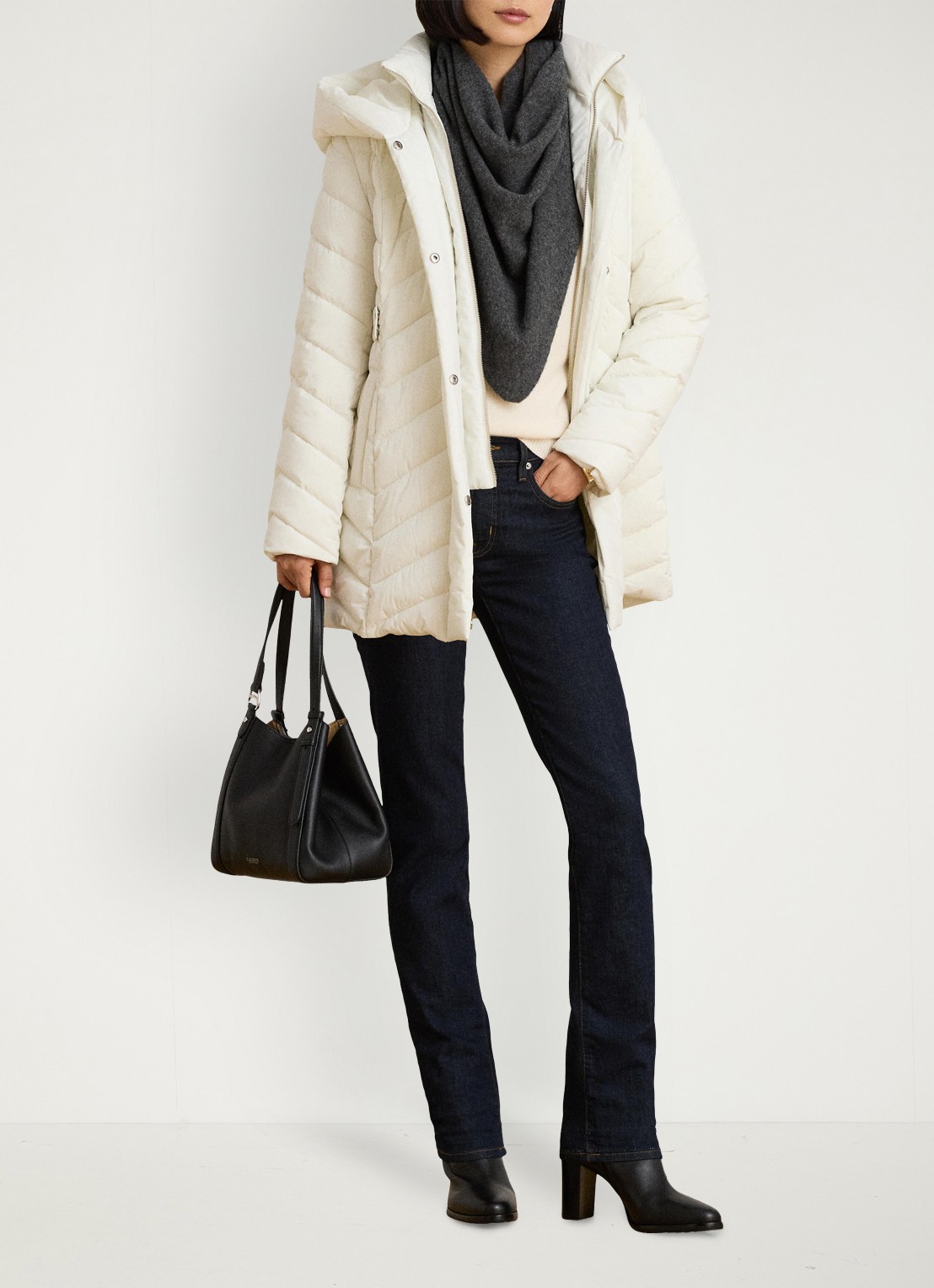 Ralph Lauren Gewatteerde jas met capuchon - voorkant 5 creme
