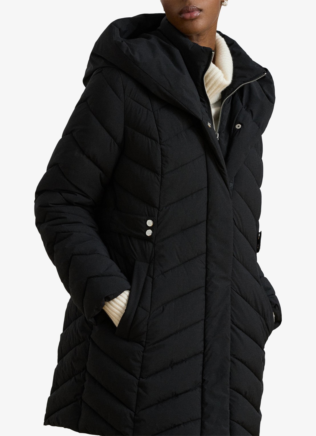 Ralph Lauren Gewatteerde jas met capuchon - detail zwart
