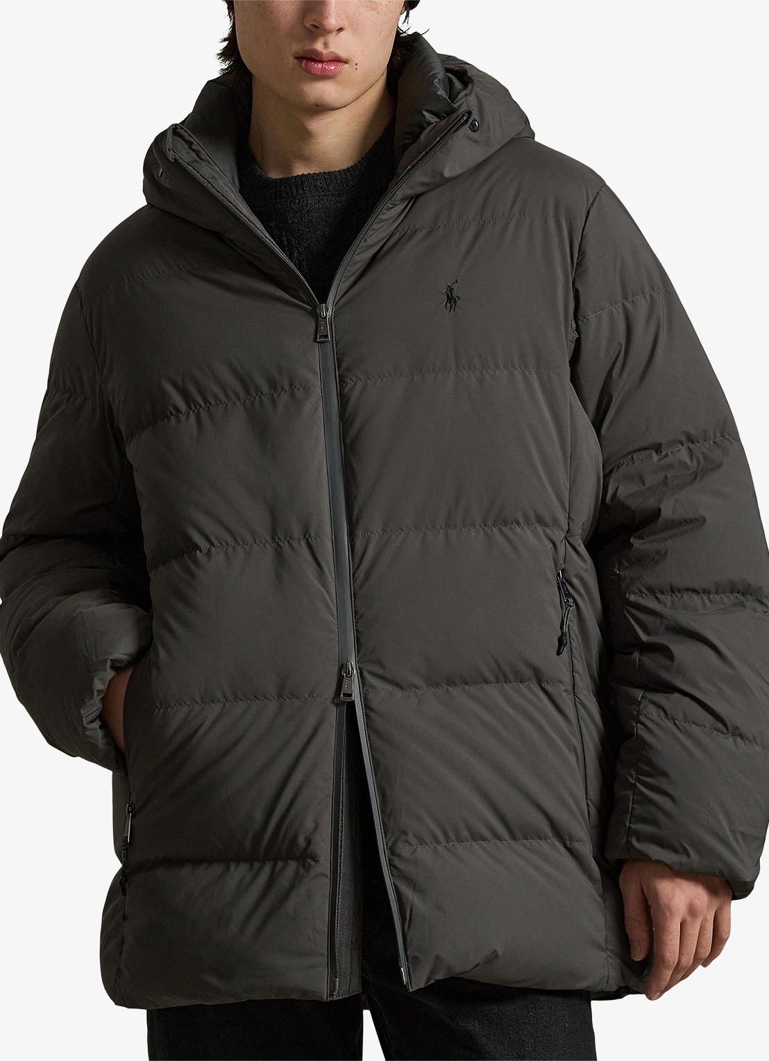 Ralph Lauren Gewatteerde jas met donsvulling en capuchon - detail 2 charcoal grey / grijs