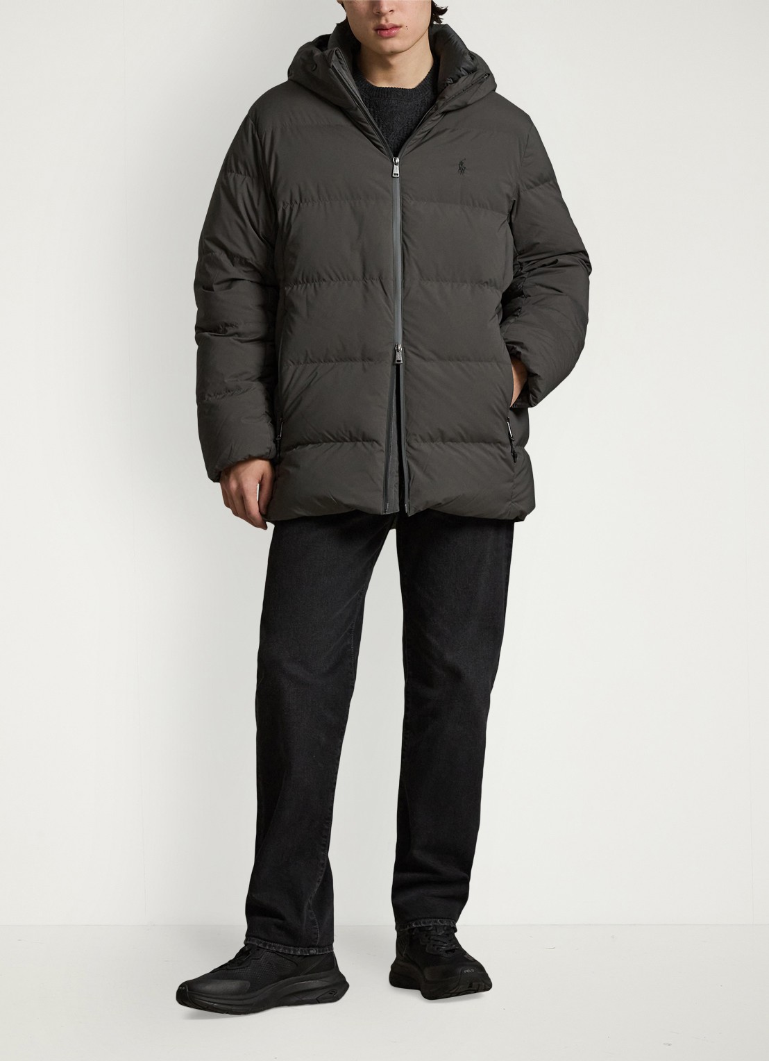 Ralph Lauren Gewatteerde jas met donsvulling en capuchon - voorkant 4 charcoal grey / grijs