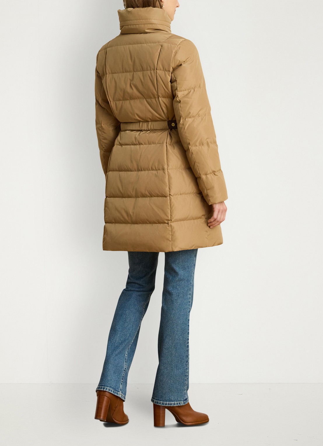 Ralph Lauren Gewatteerde jas met donsvulling en opstaande kraag - achterkant camel