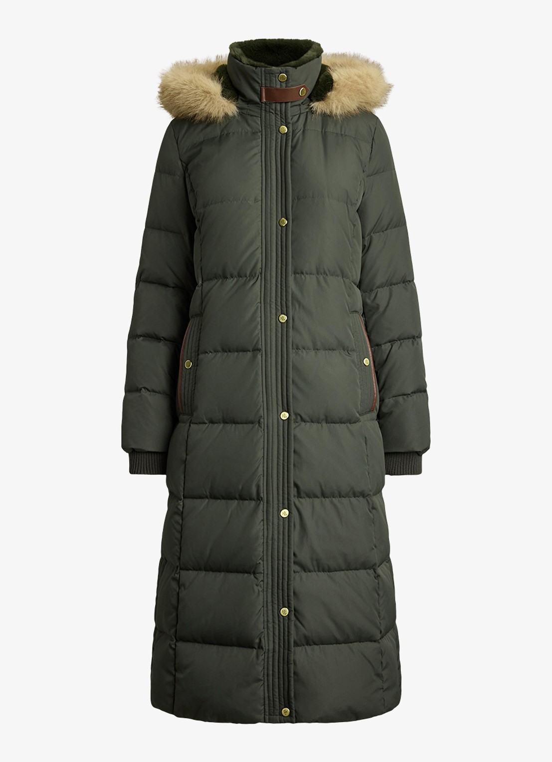 Ralph Lauren Gewatteerde jas met imitatiebont - voorkant 3 grijs