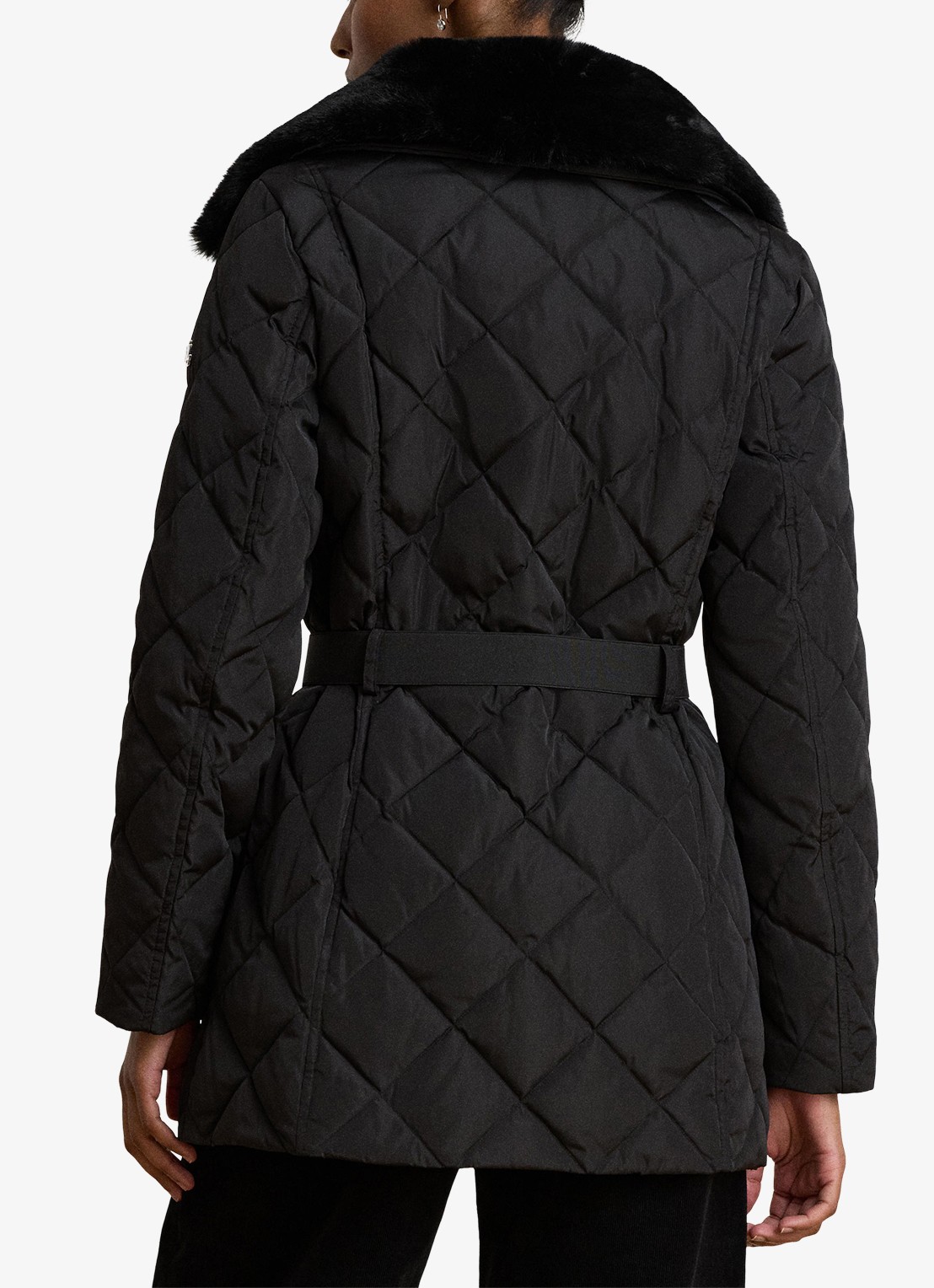 Ralph Lauren Gewatteerde jas met quilt patroon en ceintuur - achterkant 5 zwart