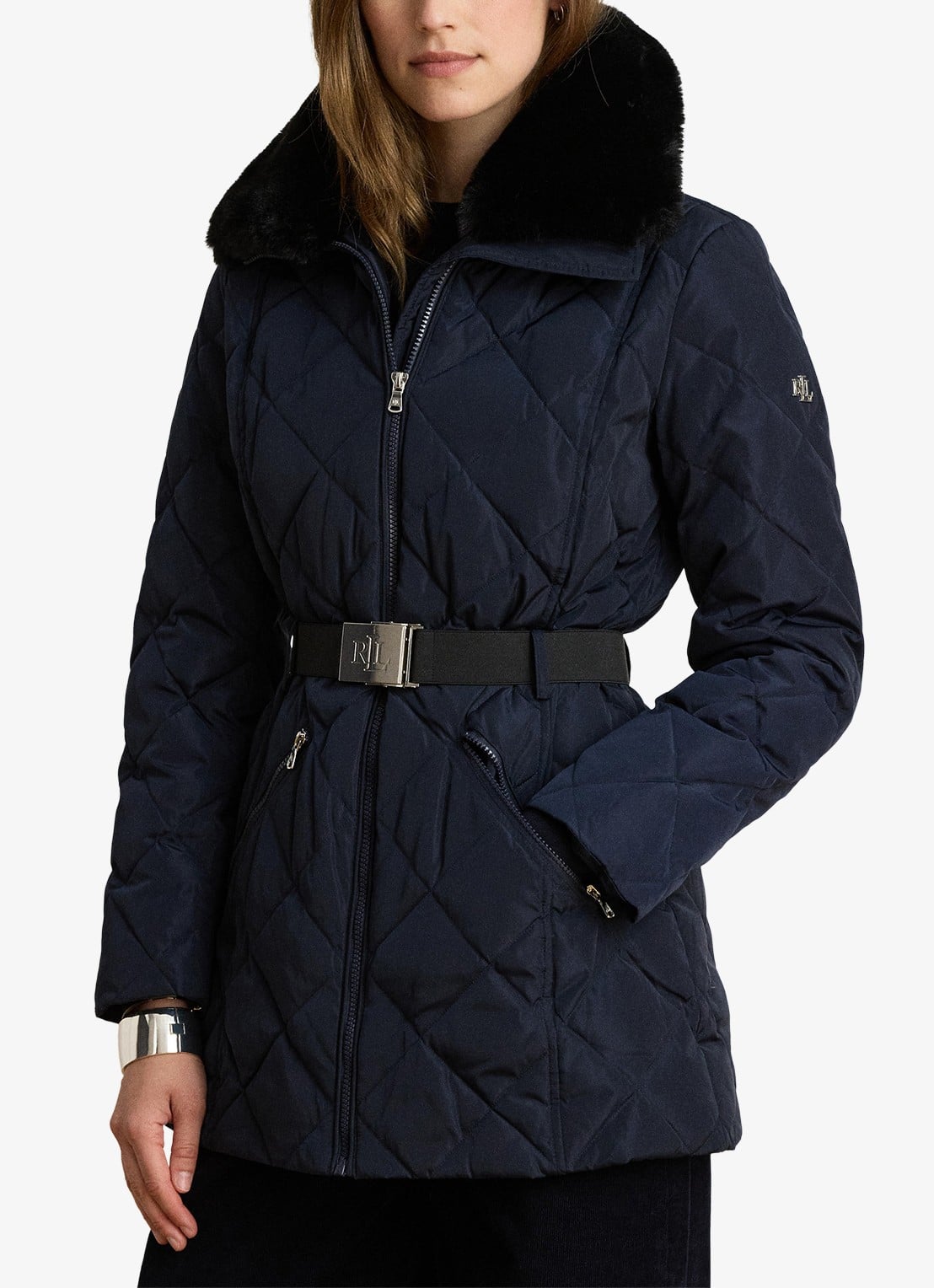 Ralph Lauren Gewatteerde jas met quilt patroon en ceintuur - voorkant 4 blauw