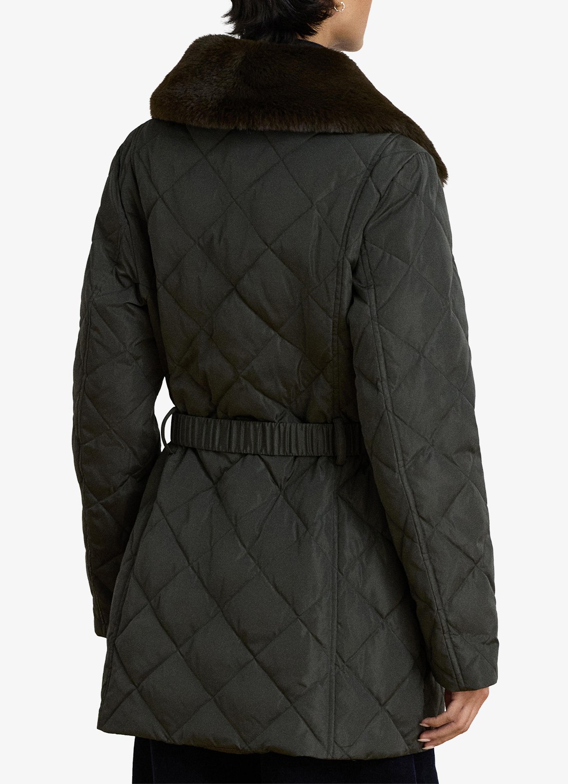 Ralph Lauren Gewatteerde jas met quilt patroon en ceintuur - achterkant 3 dark moss / groen