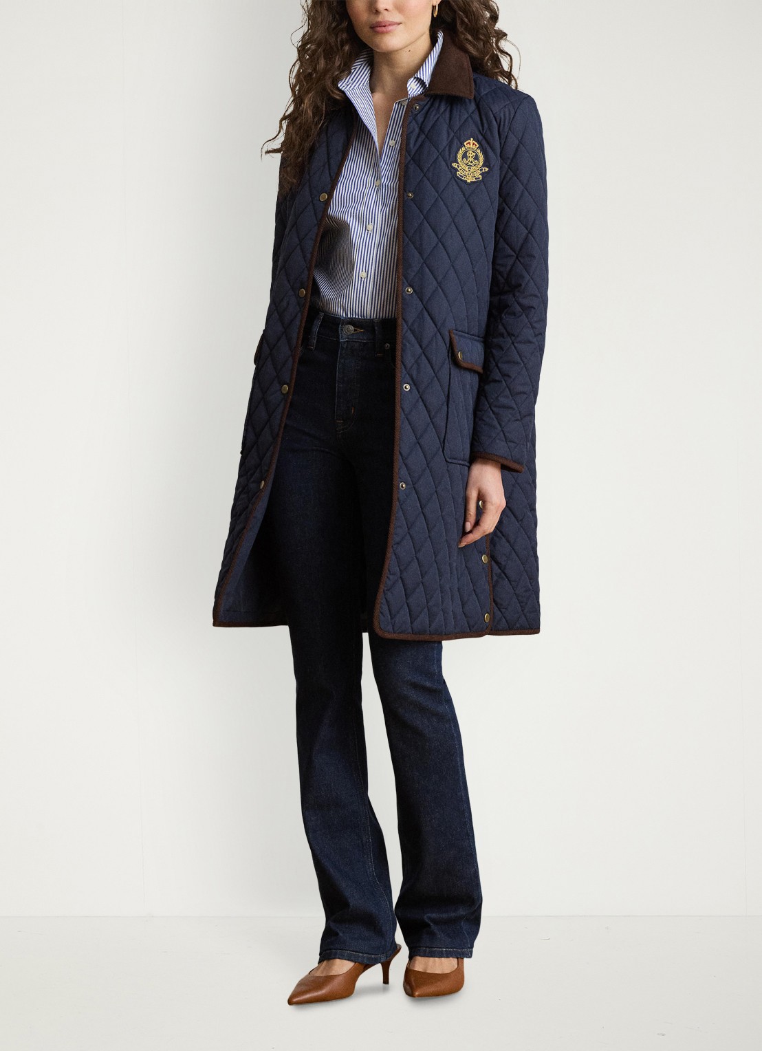 Ralph Lauren Gewatteerde jas met quilt patroon - voorkant 3 lauren navy / blauw