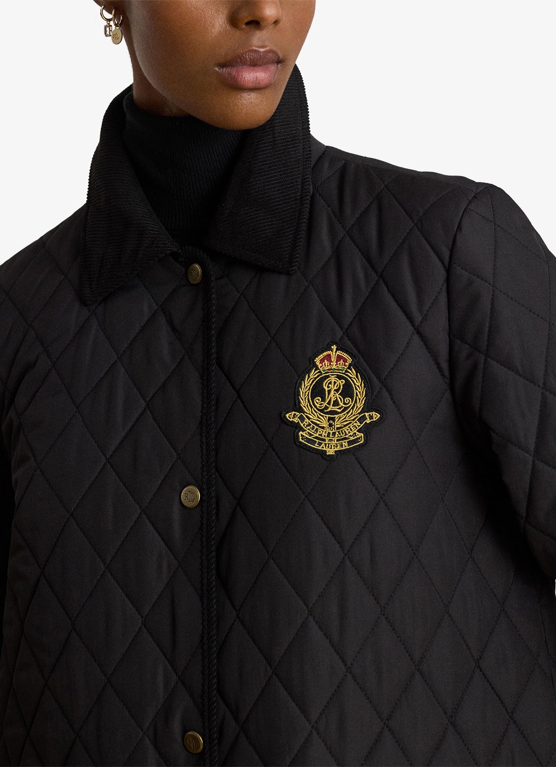 Ralph Lauren Gewatteerde jas met quilt patroon - detail 5 zwart