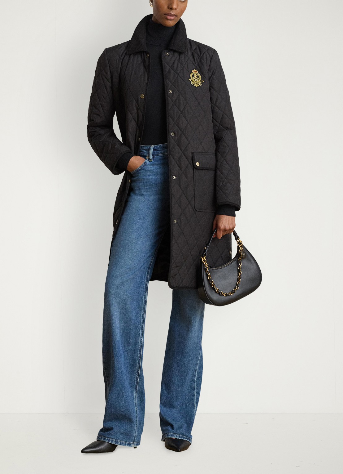 Ralph Lauren Gewatteerde jas met quilt patroon - voorkant 3 zwart