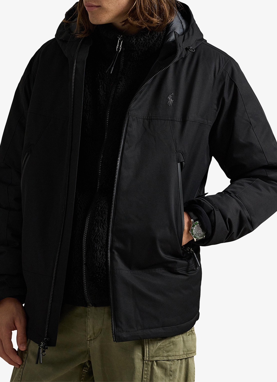 Ralph Lauren Gewatteerde jas met ritszakken - detail polo black / zwart