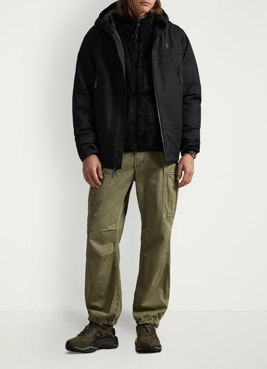 Ralph Lauren Gewatteerde jas met ritszakken - voorkant 5 polo black / zwart