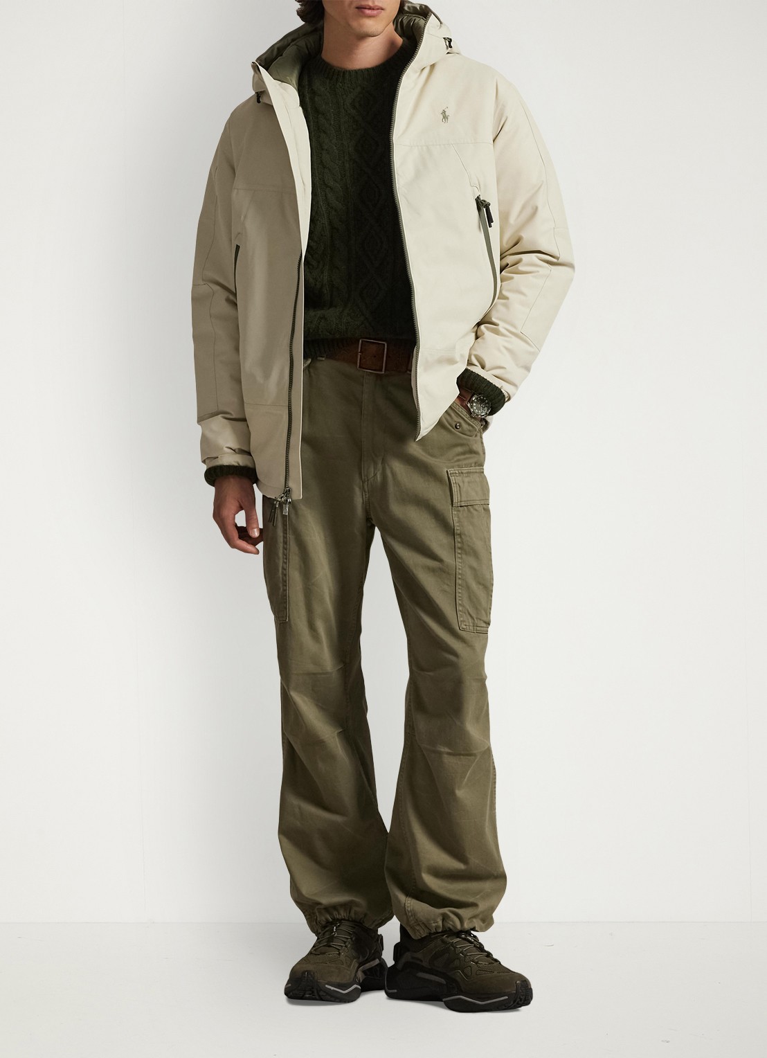 Ralph Lauren Gewatteerde jas met ritszakken - voorkant 2 basic sand / beige
