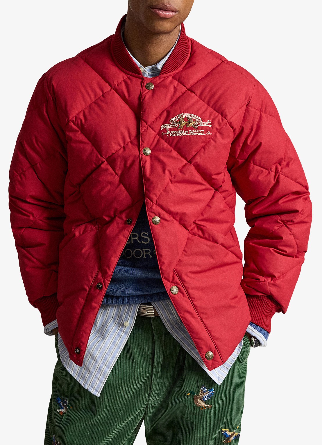 Ralph Lauren Gewatteerde jas met steekzakken en logoprint - voorkant 5 sweet tomato / rood