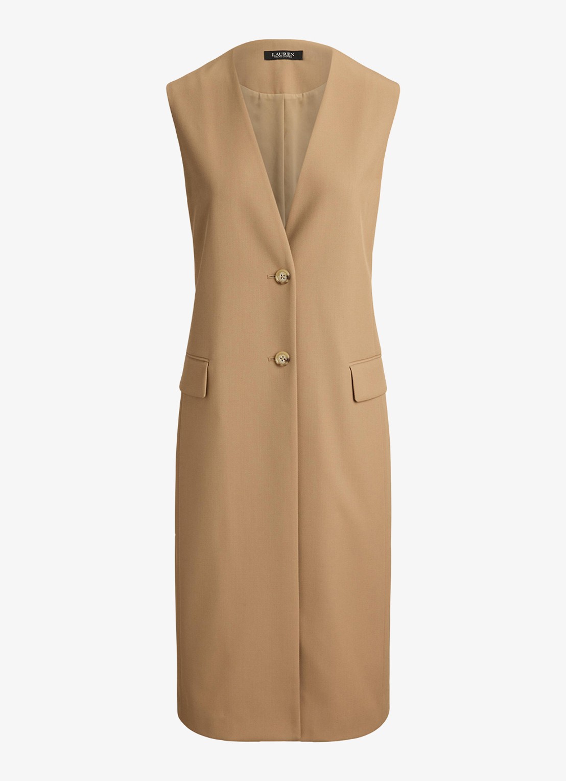 Ralph Lauren Gilet in wolblend met klepzakken - voorkant 5 lauren camel / beige