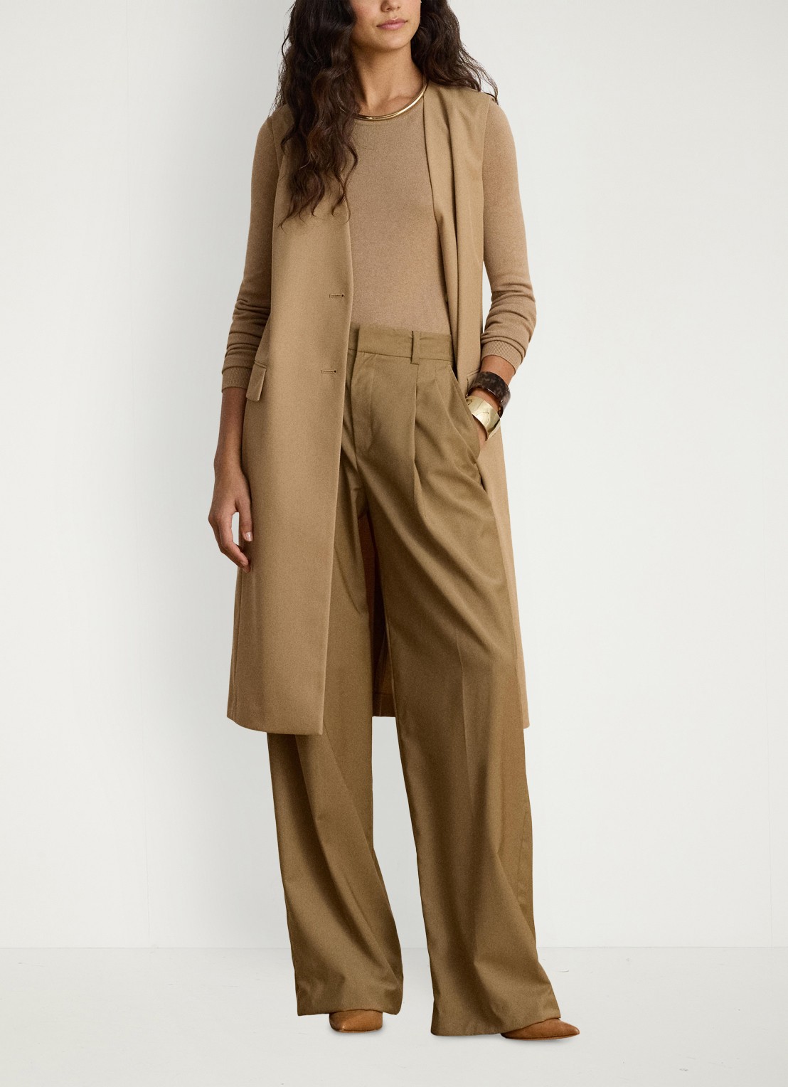 Ralph Lauren Gilet in wolblend met klepzakken - voorkant 6 lauren camel / beige